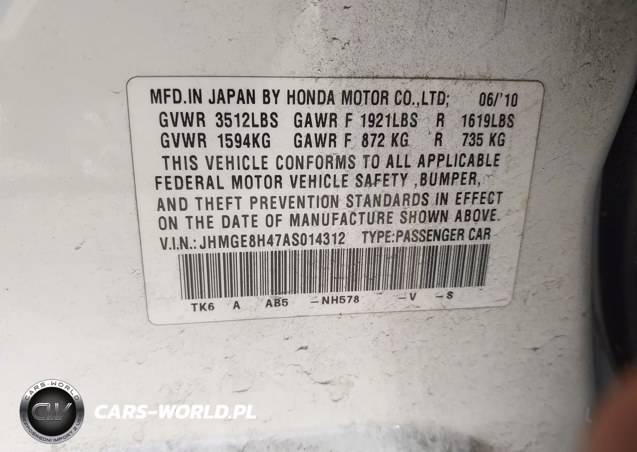 2010 Honda Fit Sport VIN:JHMGE8H47AS014312 - 9