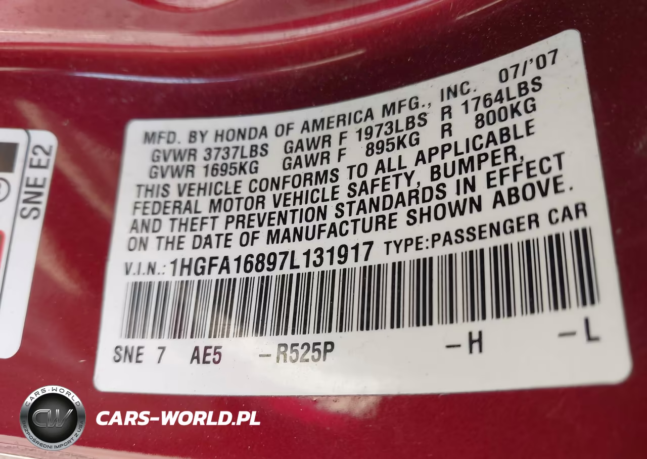 2007 Honda Civic Ex VIN:1HGFA16897L131917 - 9