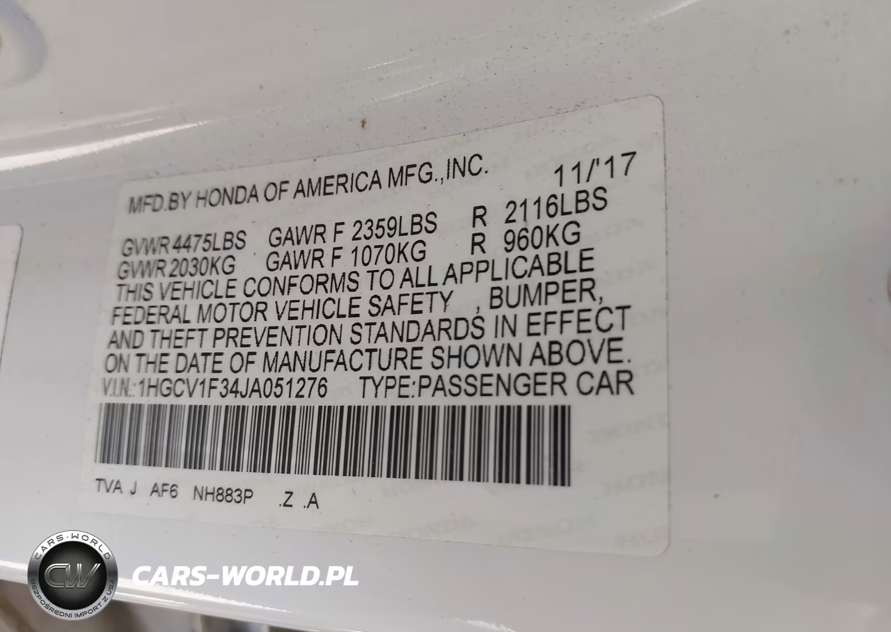 2018 Honda Accord Sport VIN:1HGCV1F34JA051276 - 9