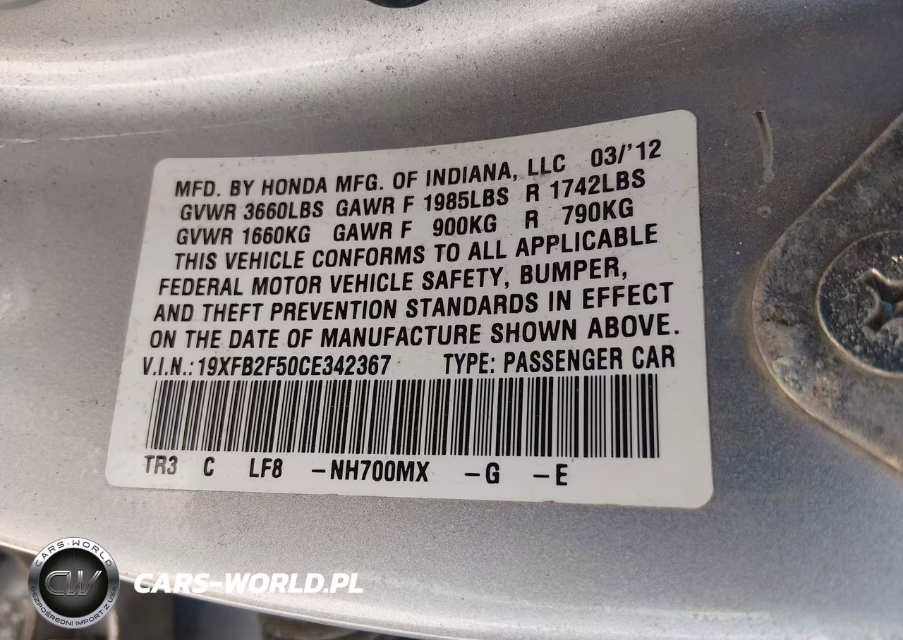 2012 Honda Civic Lx VIN:19XFB2F50CE342367 - 9