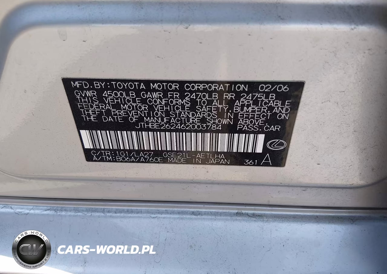 2006 Lexus Is 350 VIN:JTHBE262462003784 - 9