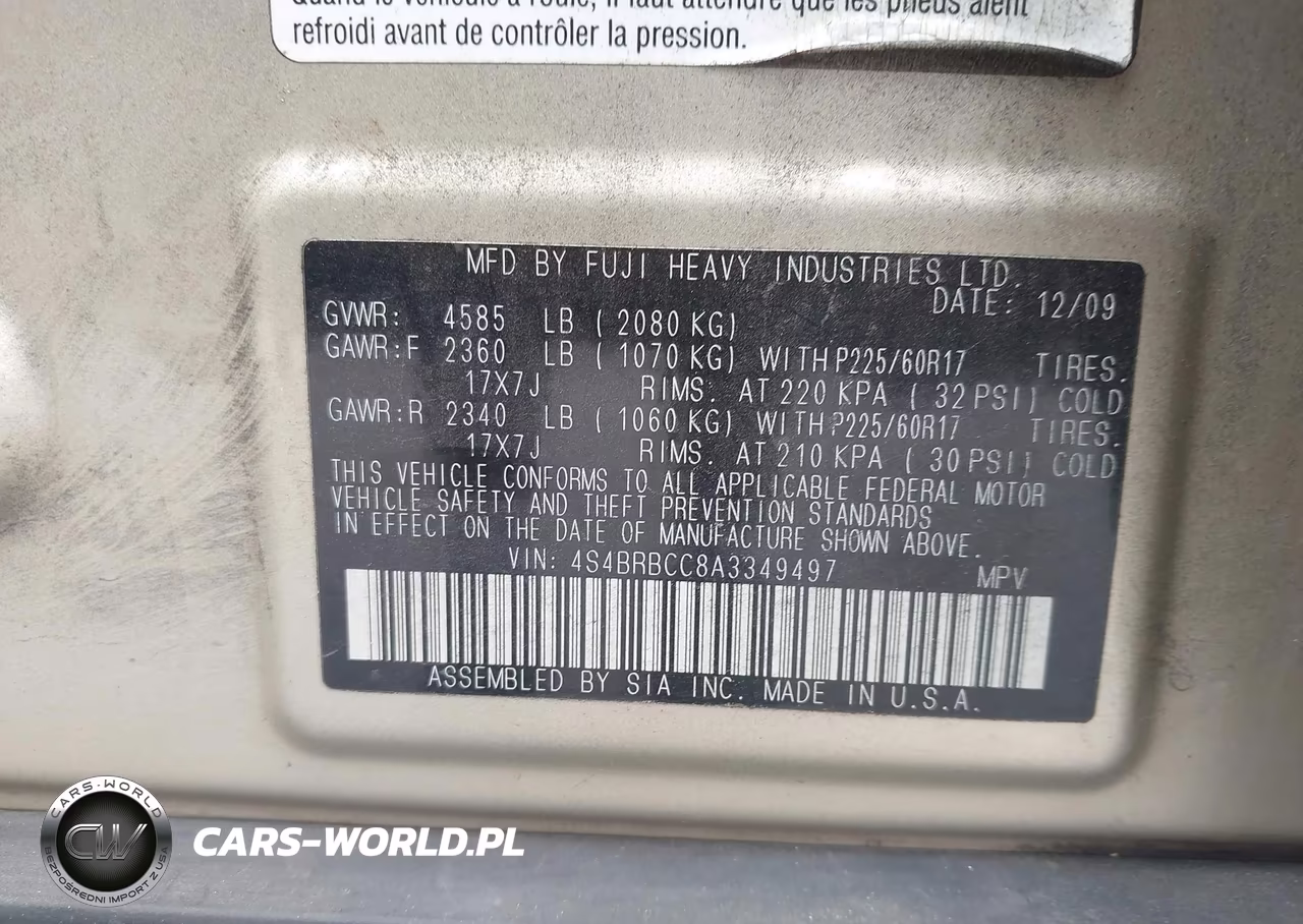 2010 Subaru Outback 2.5I Premium VIN:4S4BRBCC8A3349497 - 9