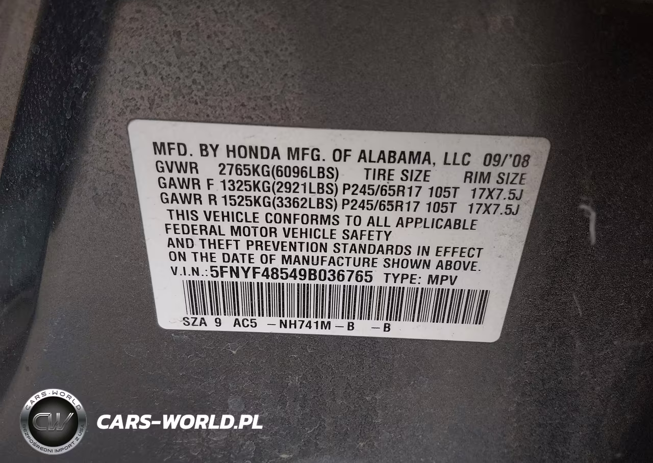 2009 Honda Pilot Ex-L VIN:5FNYF48549B036765 - 9