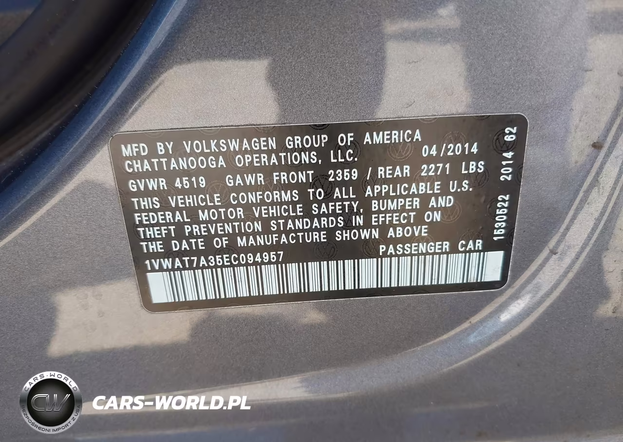 2014 Volkswagen Passat 1.8T Wolfsburg Edition VIN:1VWAT7A35EC094957 - 9