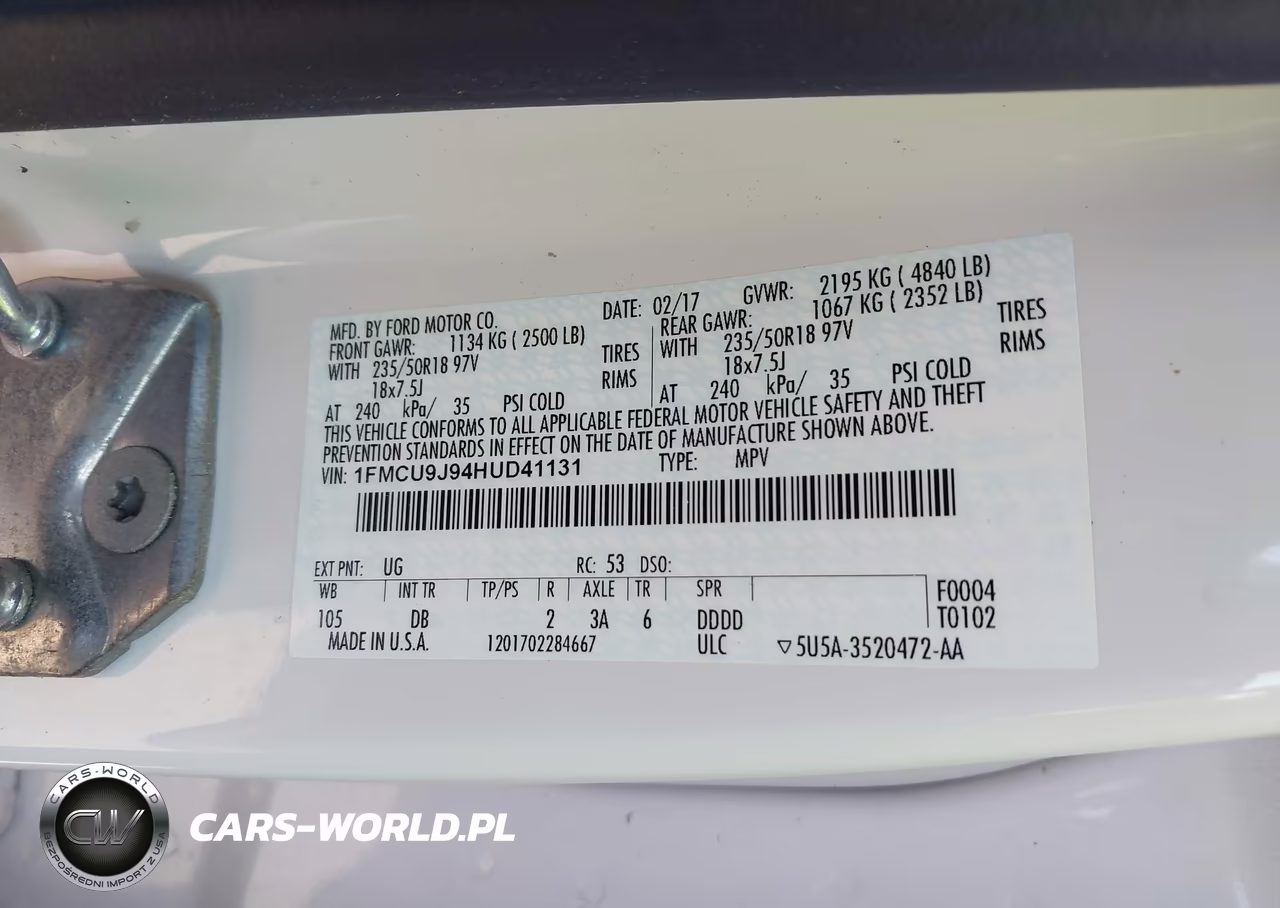 2017 Ford Escape Titanium VIN:1FMCU9J94HUD41131 - 9