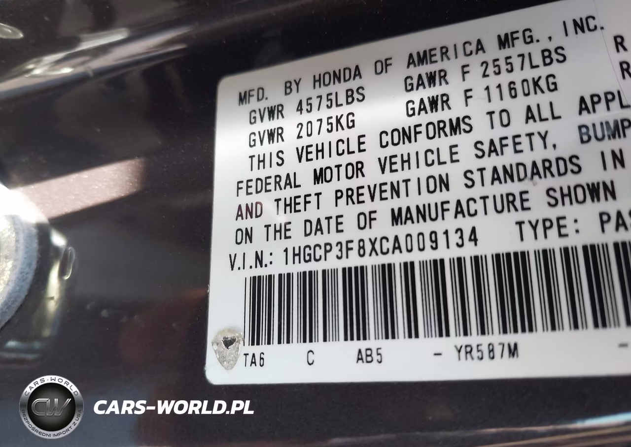 2012 Honda Accord 3.5 Ex-L VIN:1HGCP3F8XCA009134 - 9