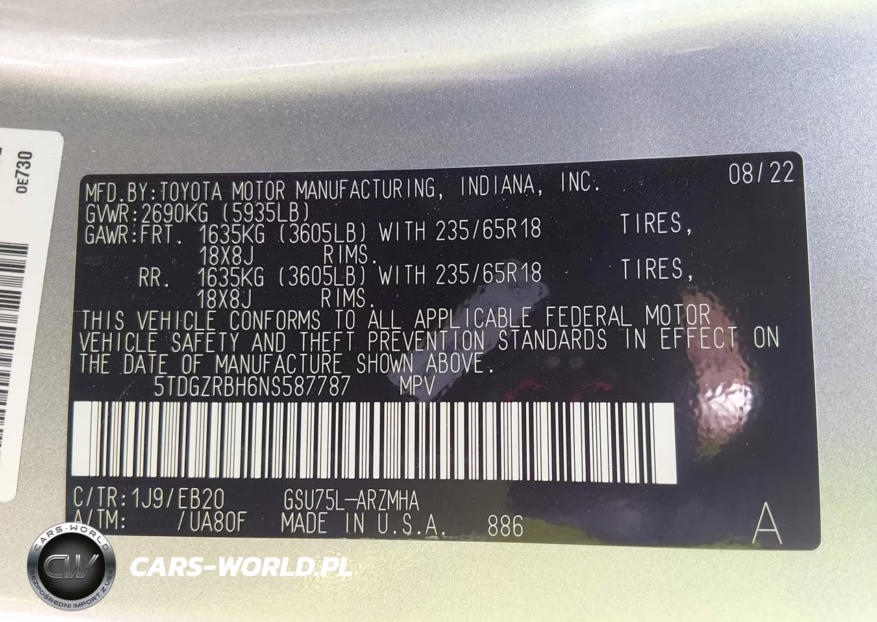 2022 Toyota Highlander Xle VIN:5TDGZRBH6NS587787 - 9