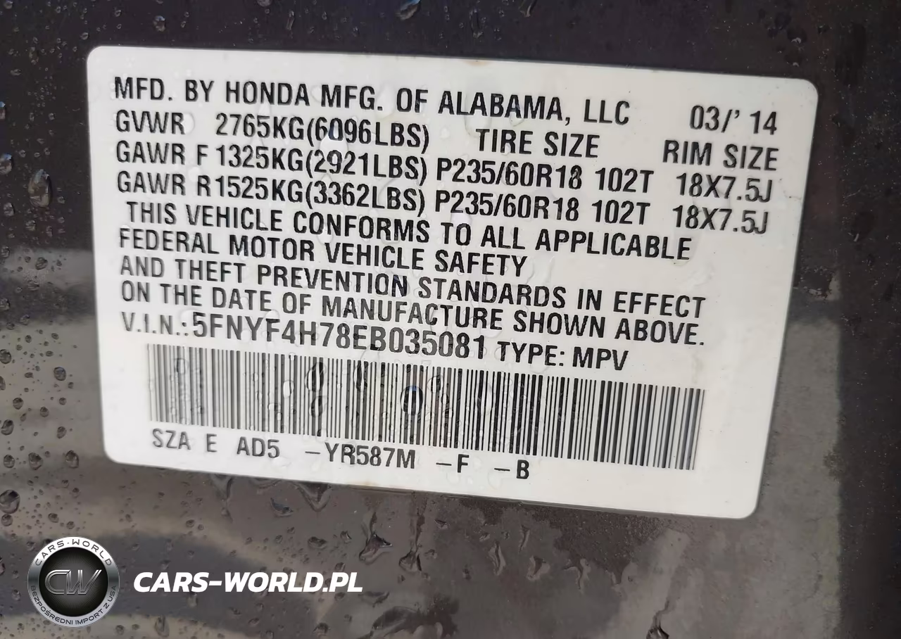 2014 Honda Pilot Ex-L VIN:5FNYF4H78EB035081 - 9