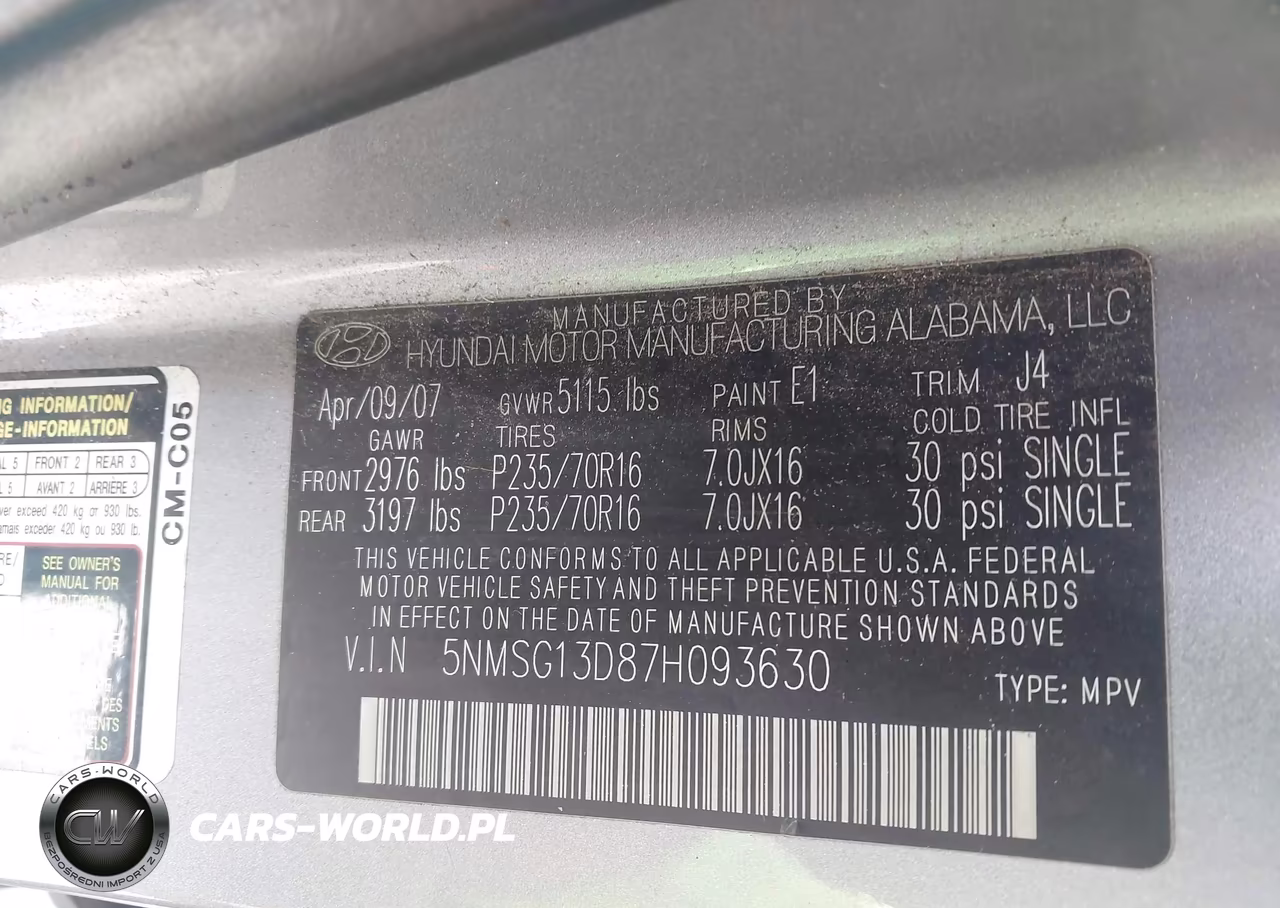 2007 Hyundai Santa Fe Gls VIN:5NMSG13D87H093630 - 9
