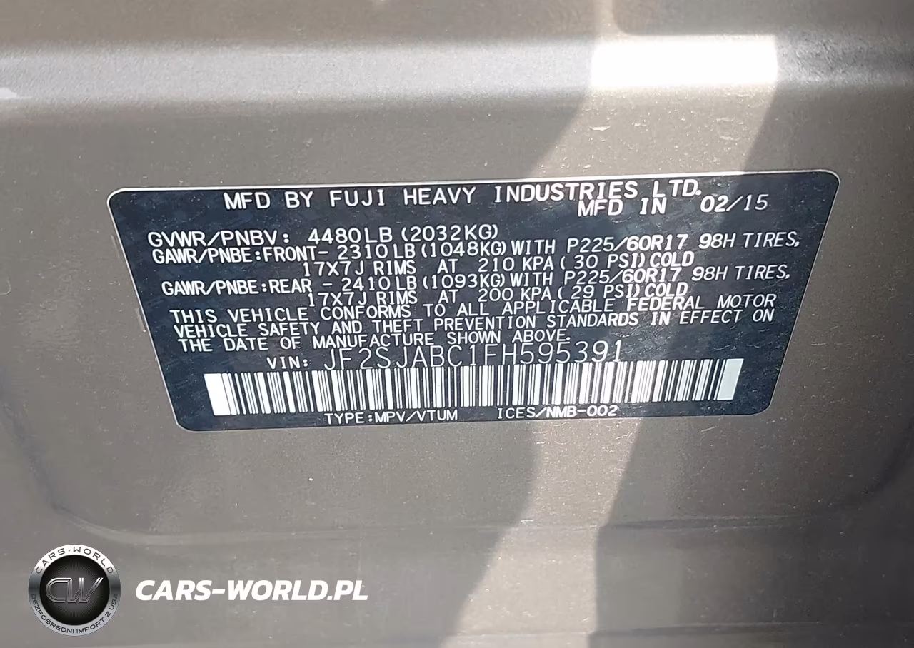 2015 Subaru Forester 2.5I VIN:JF2SJABC1FH595391 - 9