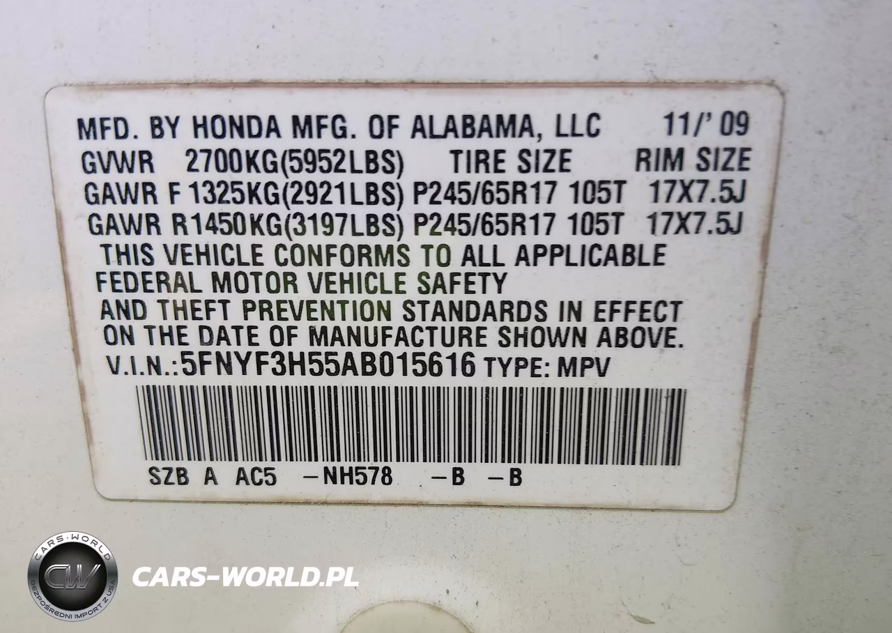 2010 Honda Pilot Ex-L VIN:5FNYF3H55AB015616 - 9