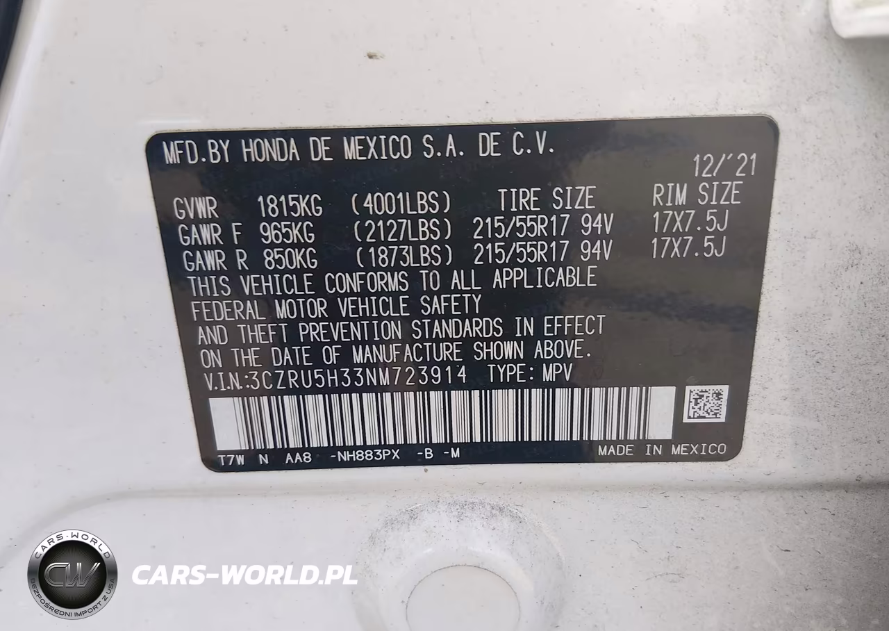2022 Honda Hr-V 2Wd Lx VIN:3CZRU5H33NM723914 - 9