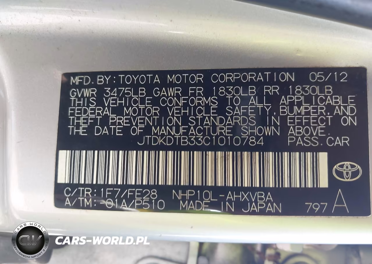 2012 Toyota Prius C One VIN:JTDKDTB33C1010784 - 9