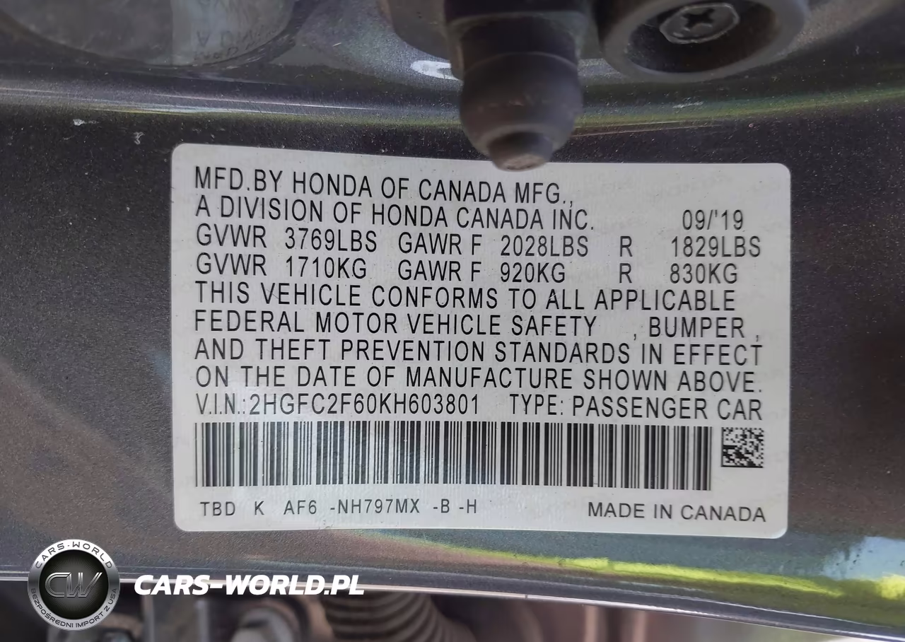 2019 Honda Civic Lx VIN:2HGFC2F60KH603801 - 9