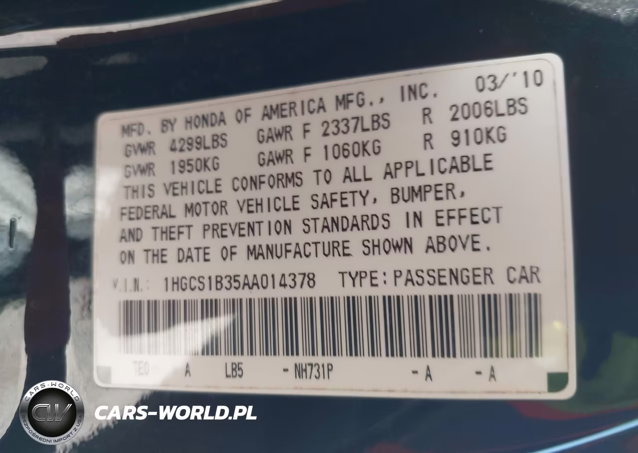 2010 Honda Accord 2.4 Lx-S VIN:1HGCS1B35AA014378 - 9