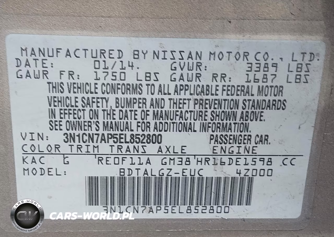 2014 Nissan Versa 1.6 Sl VIN:3N1CN7AP5EL852800 - 9