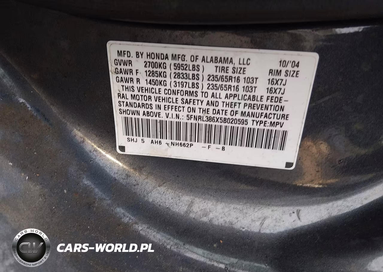 2005 Honda Odyssey Ex-L VIN:5FNRL386X5B020595 - 9