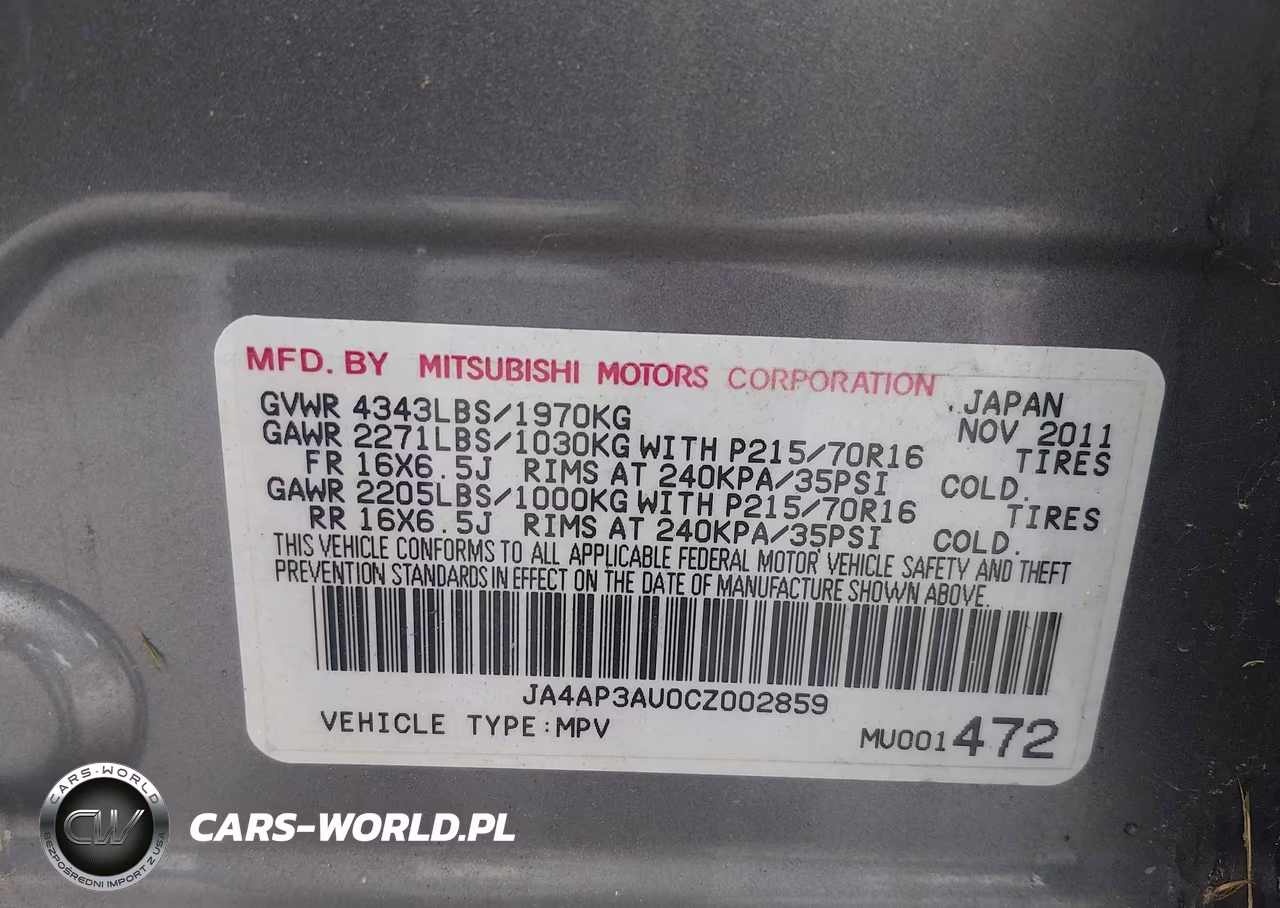 2012 Mitsubishi Outlander Sport Es VIN:JA4AP3AU0CZ002859 - 9