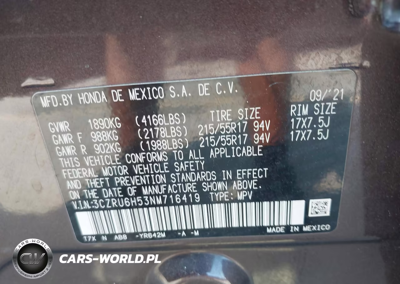 2022 Honda Hr-V Awd Ex VIN:3CZRU6H53NM716419 - 9