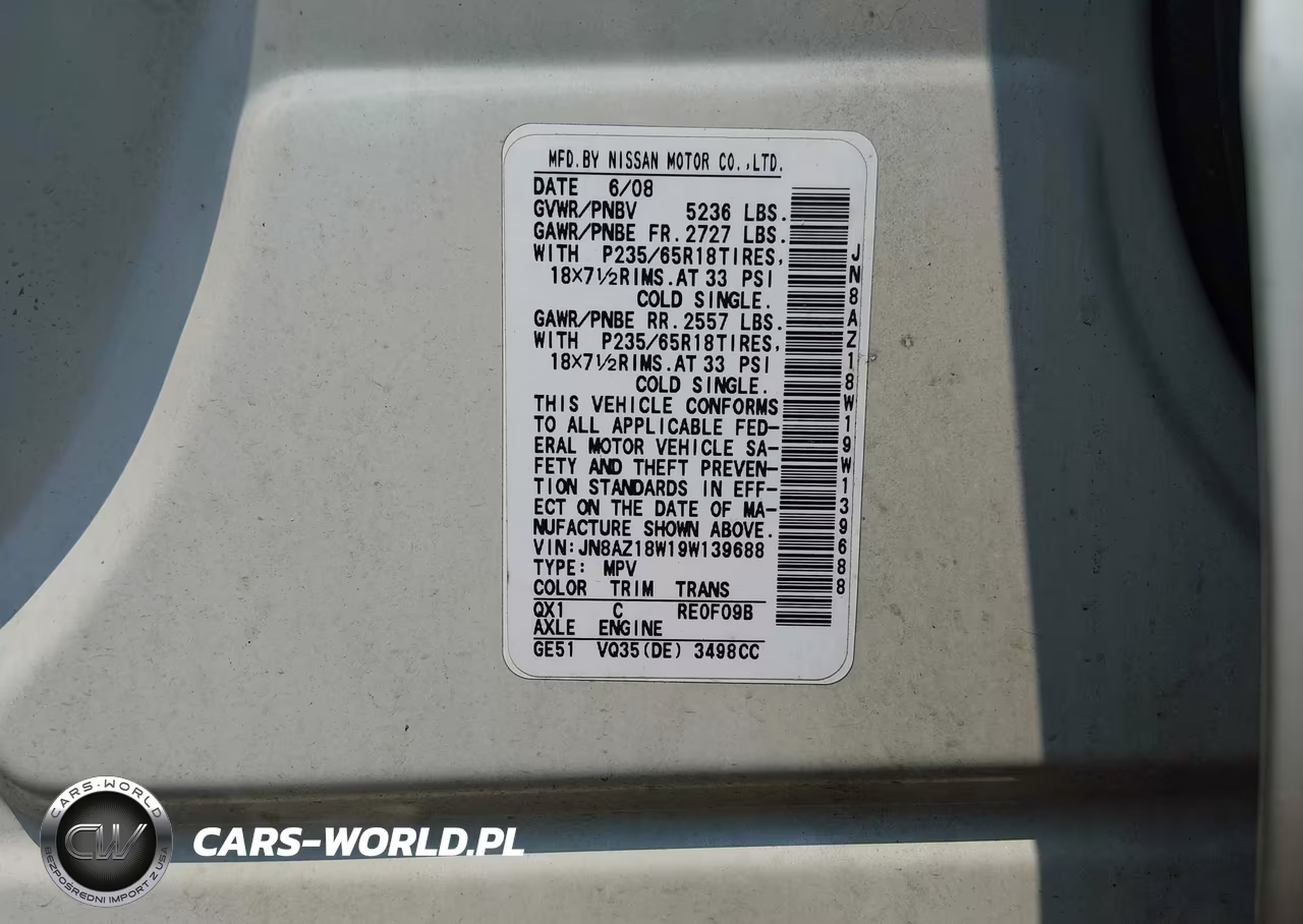 2009 Nissan Murano Sl VIN:JN8AZ18W19W139688 - 9
