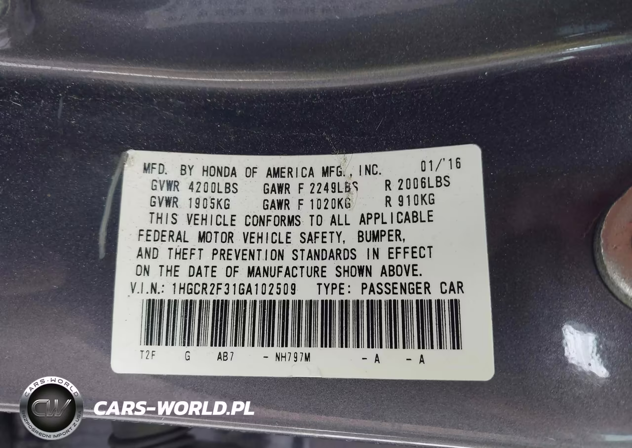 2016 Honda Accord Lx VIN:1HGCR2F31GA102509 - 9
