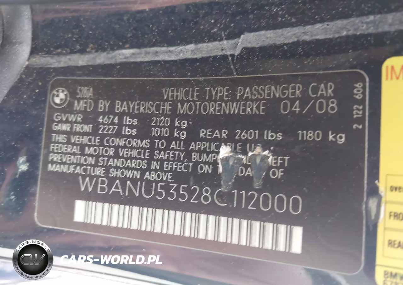 2008 BMW 528I VIN:WBANU53528C112000 - 9