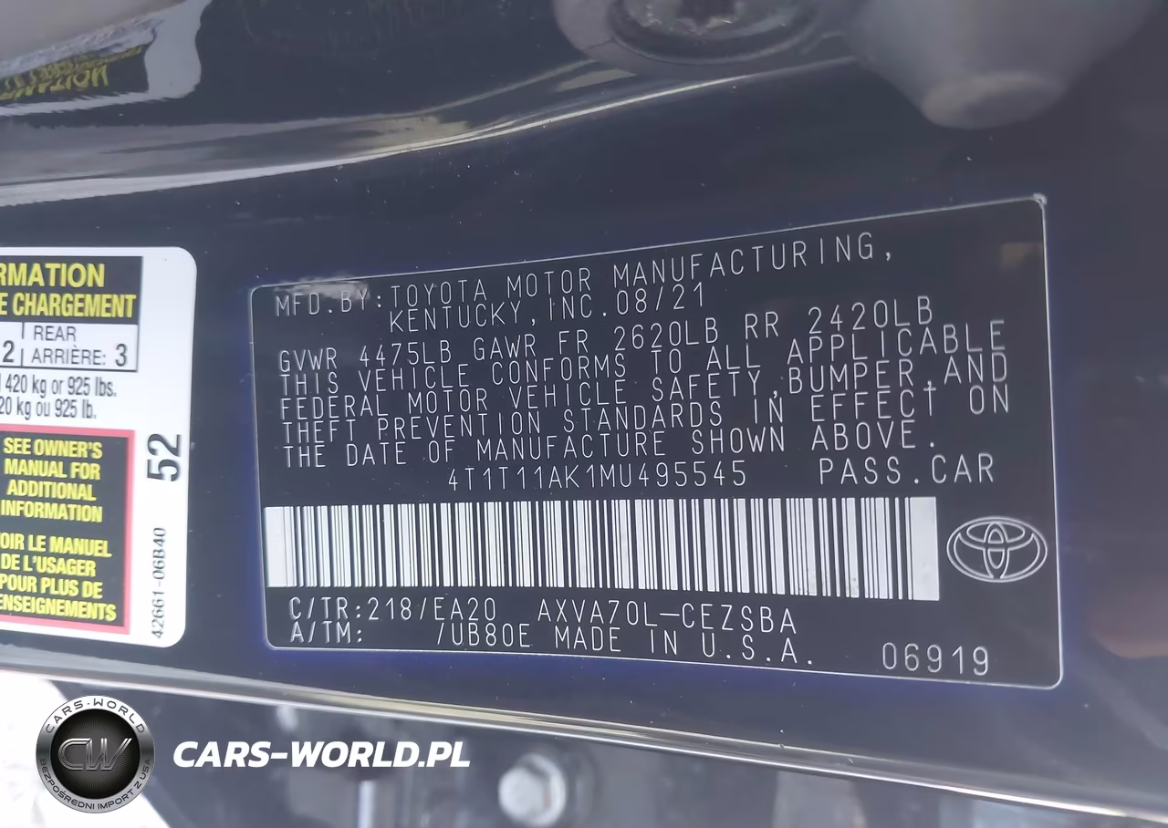 2021 Toyota Camry Se VIN:4T1T11AK1MU495545 - 9