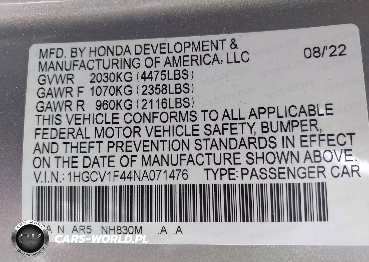 2022 Honda Accord Sport Special Edition VIN:1HGCV1F44NA071476 - 9