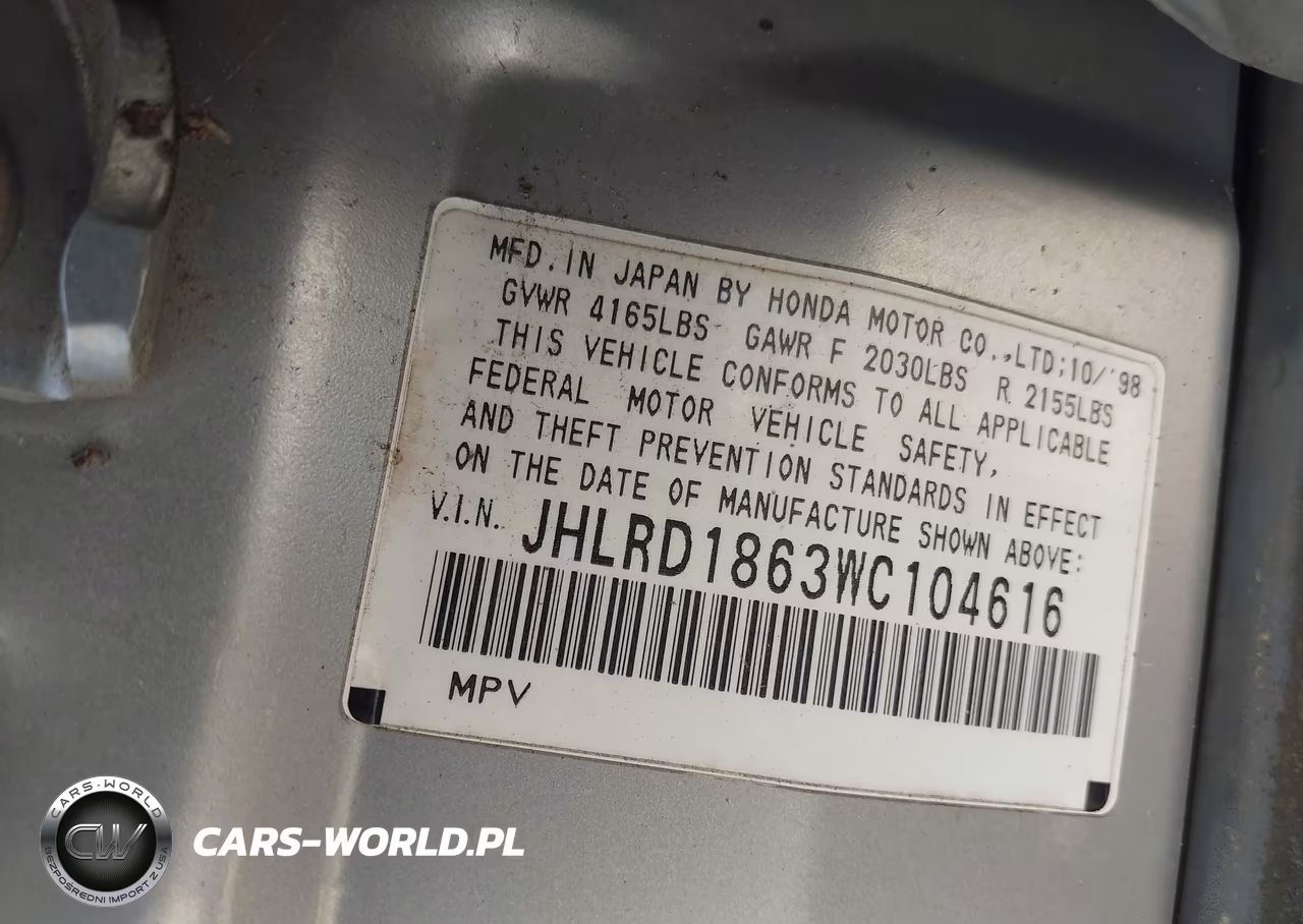 1998 Honda Cr-V Ex VIN:JHLRD1863WC104616 - 9