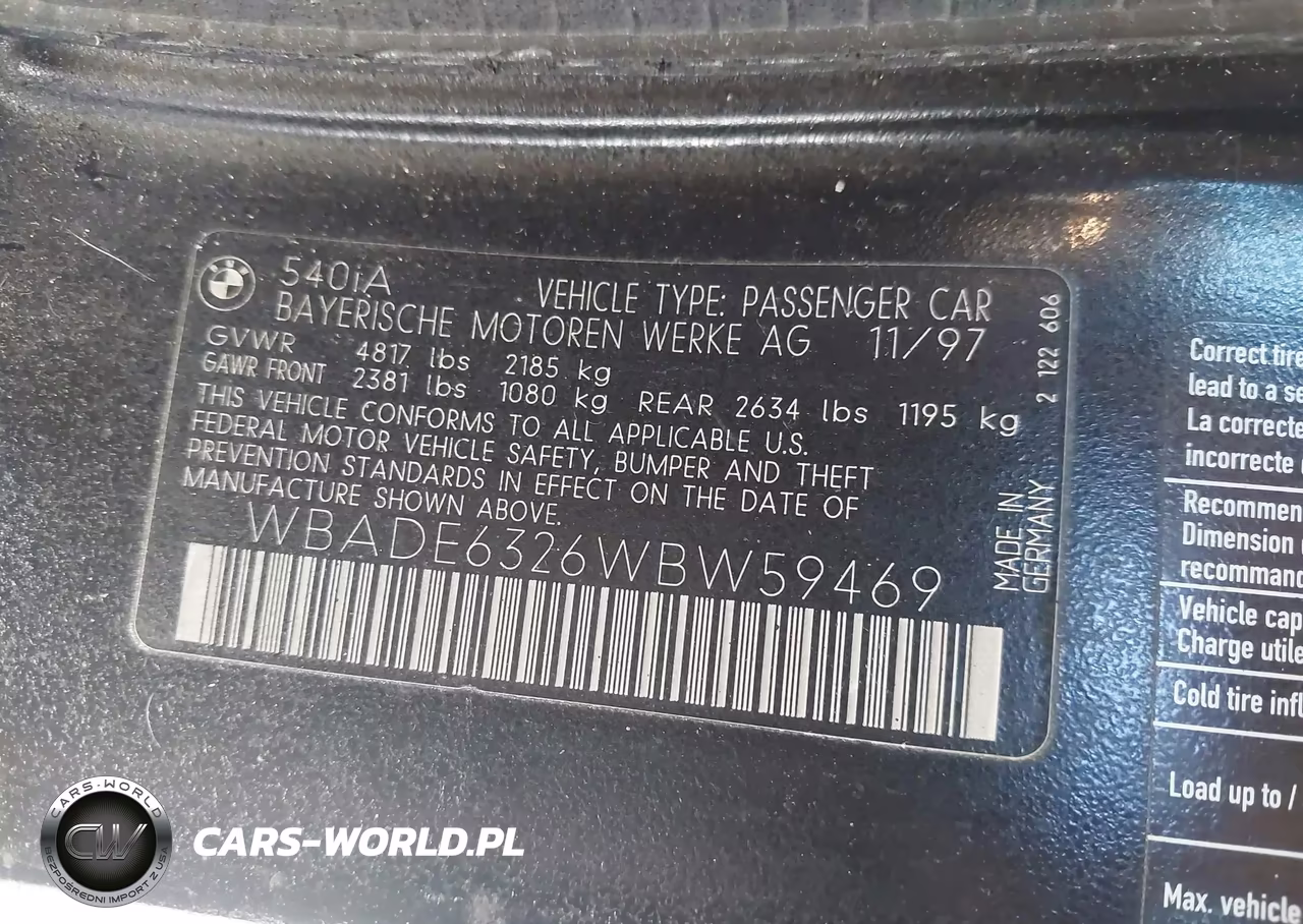 1998 BMW 540Ia VIN:WBADE6326WBW59469 - 9