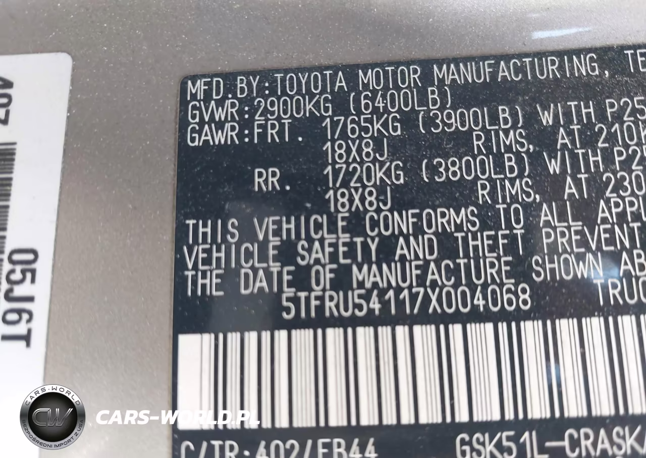 2007 Toyota Tundra Sr5 V6 VIN:5TFRU54117X004068 - 9