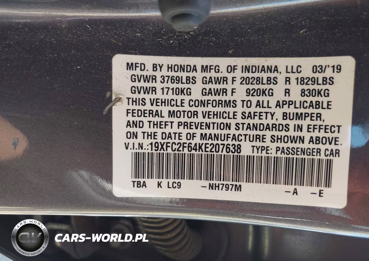 2019 Honda Civic Lx VIN:19XFC2F64KE207638 - 9
