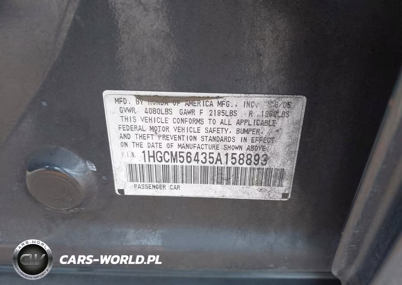 2005 Honda Accord 2.4 Lx VIN:1HGCM56435A158893 - 9