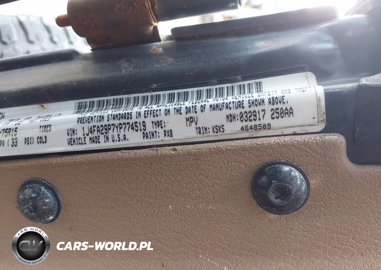 2000 Jeep Wrangler Se VIN:1J4FA29P7YP774519 - 9