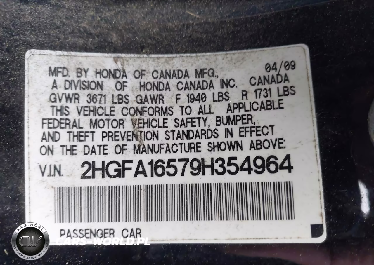 2009 Honda Civic Lx VIN:2HGFA16579H354964 - 9