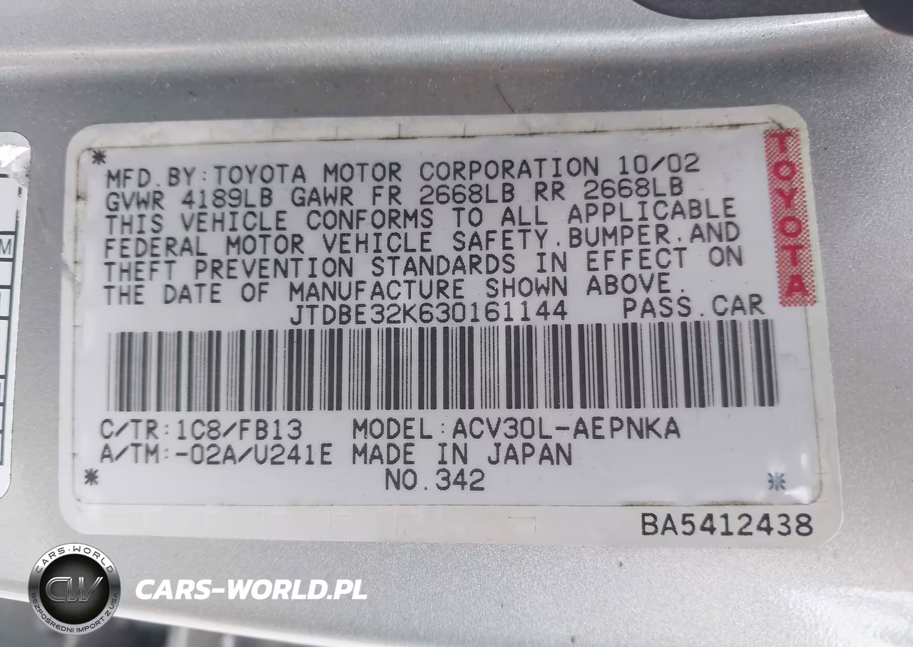 2003 Toyota Camry Le VIN:JTDBE32K630161144 - 9