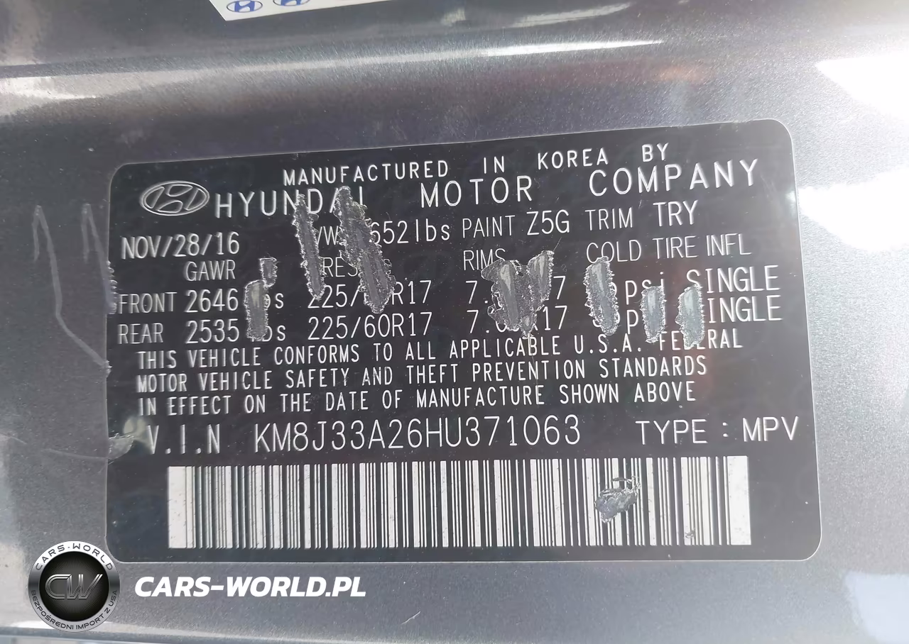 2017 Hyundai Tucson Eco VIN:KM8J33A26HU371063 - 9