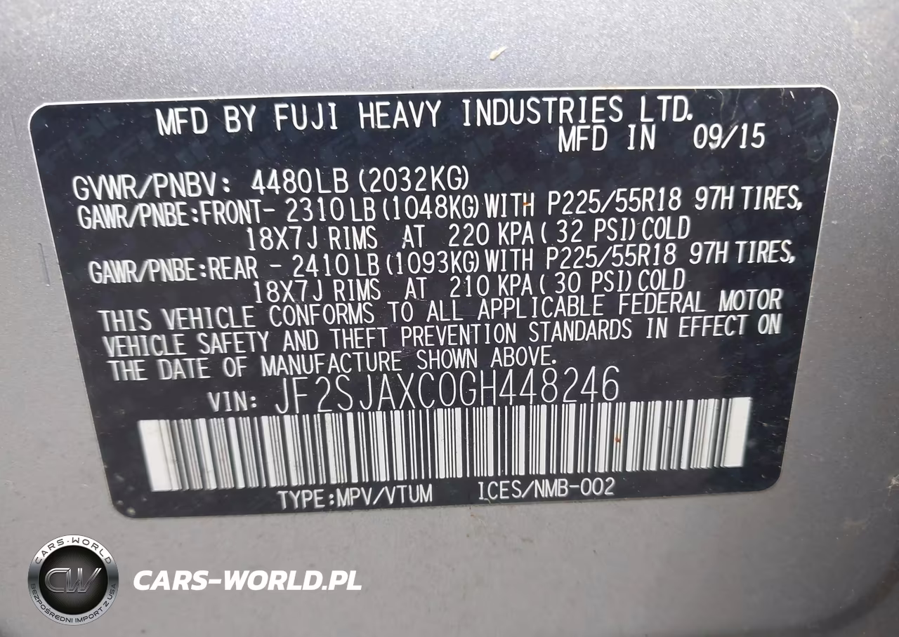 2016 Subaru Forester 2.5I Touring VIN:JF2SJAXC0GH448246 - 9