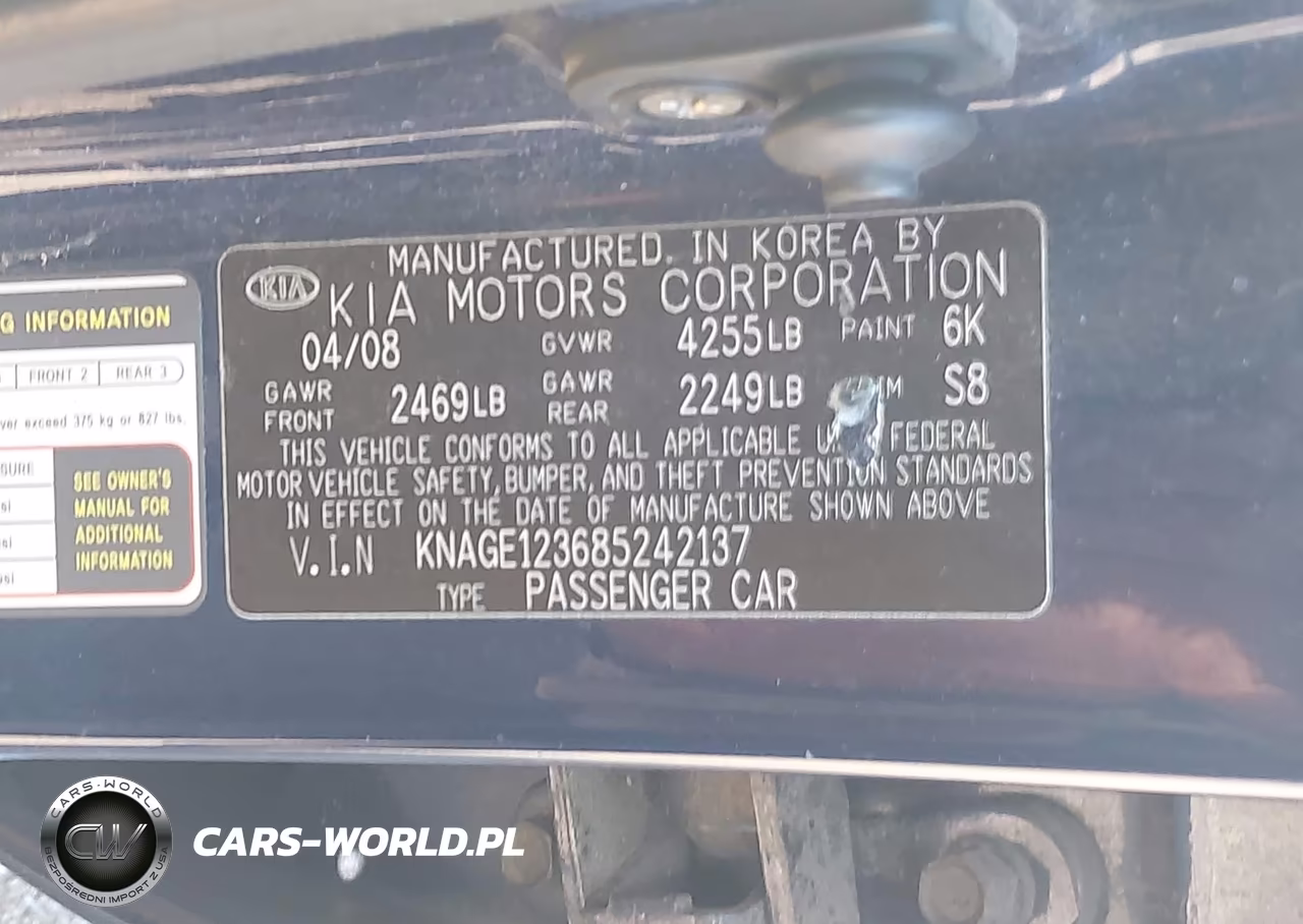 2008 Kia Optima Lx VIN:KNAGE123685242137 - 9