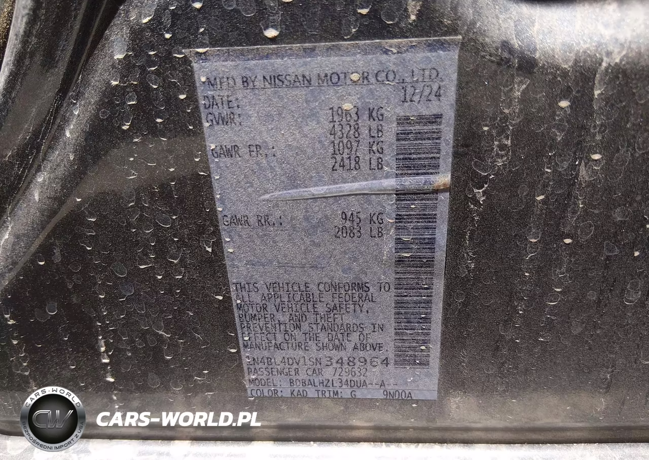 2025 Nissan Altima Sv Fwd VIN:1N4BL4DV1SN348964 - 9