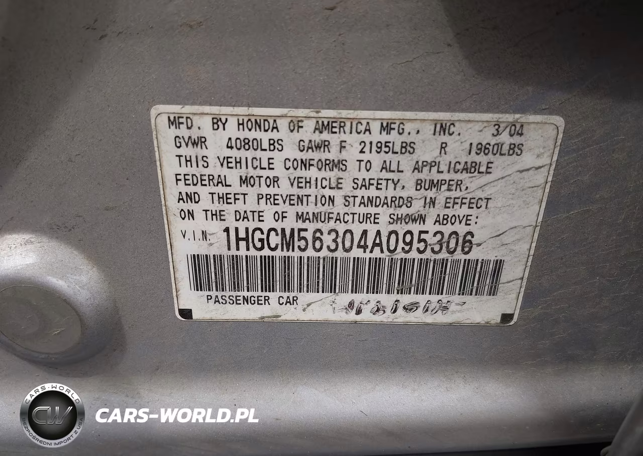 2004 Honda Accord 2.4 Lx VIN:1HGCM56304A095306 - 9