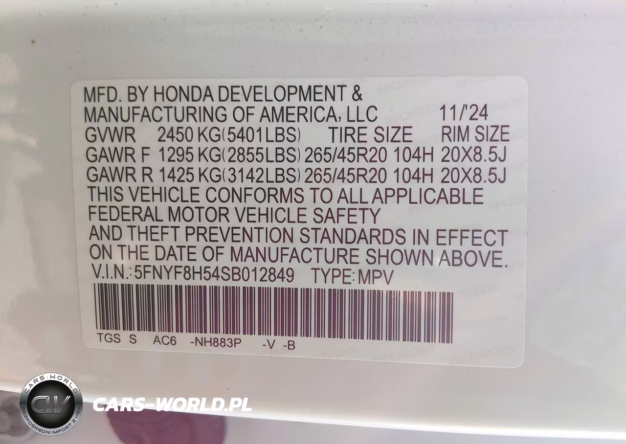 2025 Honda Passport Awd Ex-L VIN:5FNYF8H54SB012849 - 9