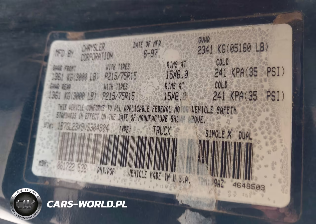 1997 Dodge Dakota Slt-Sport VIN:1B7GL23X9VS304904 - 9