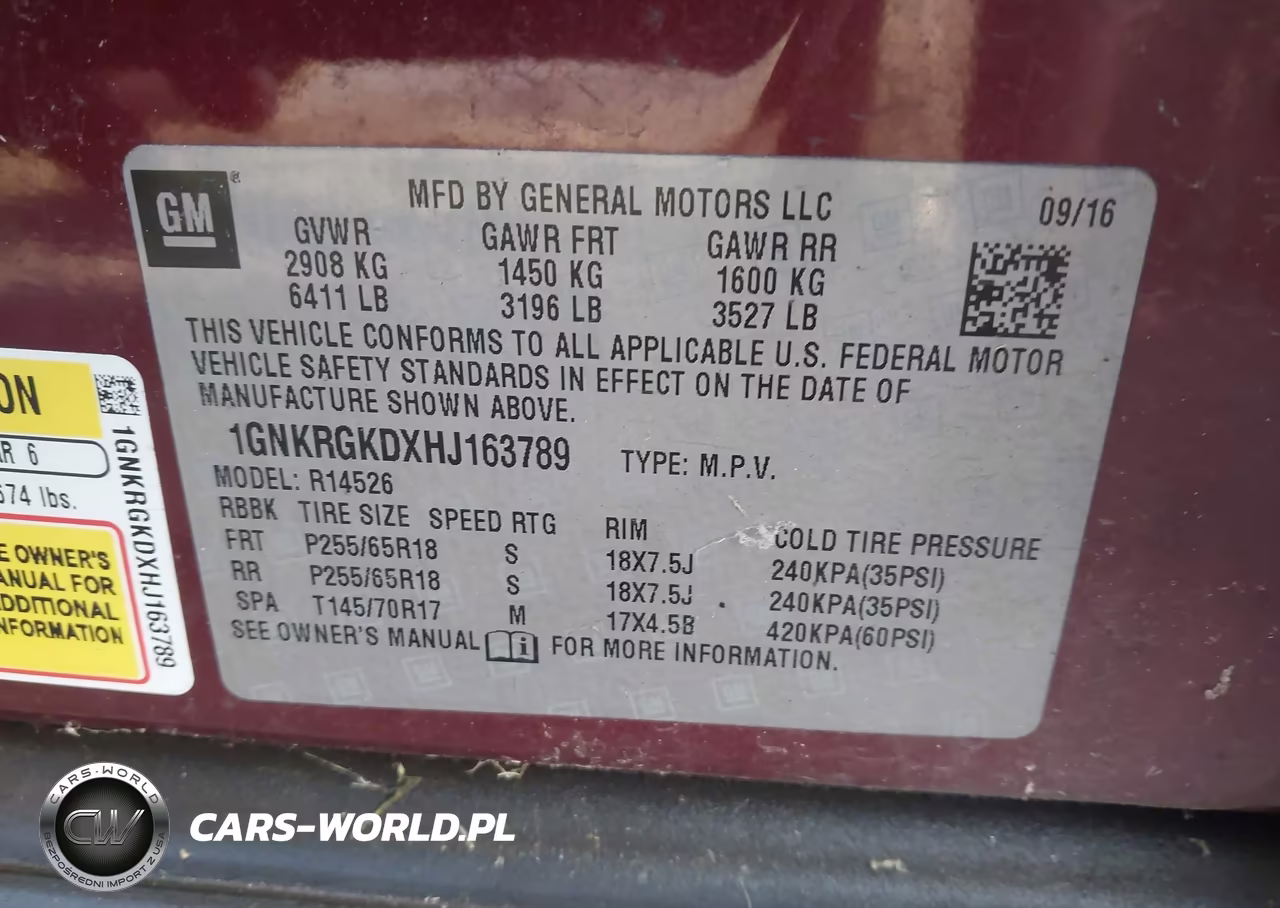 2017 Chevrolet Traverse Lt VIN:1GNKRGKDXHJ163789 - 9