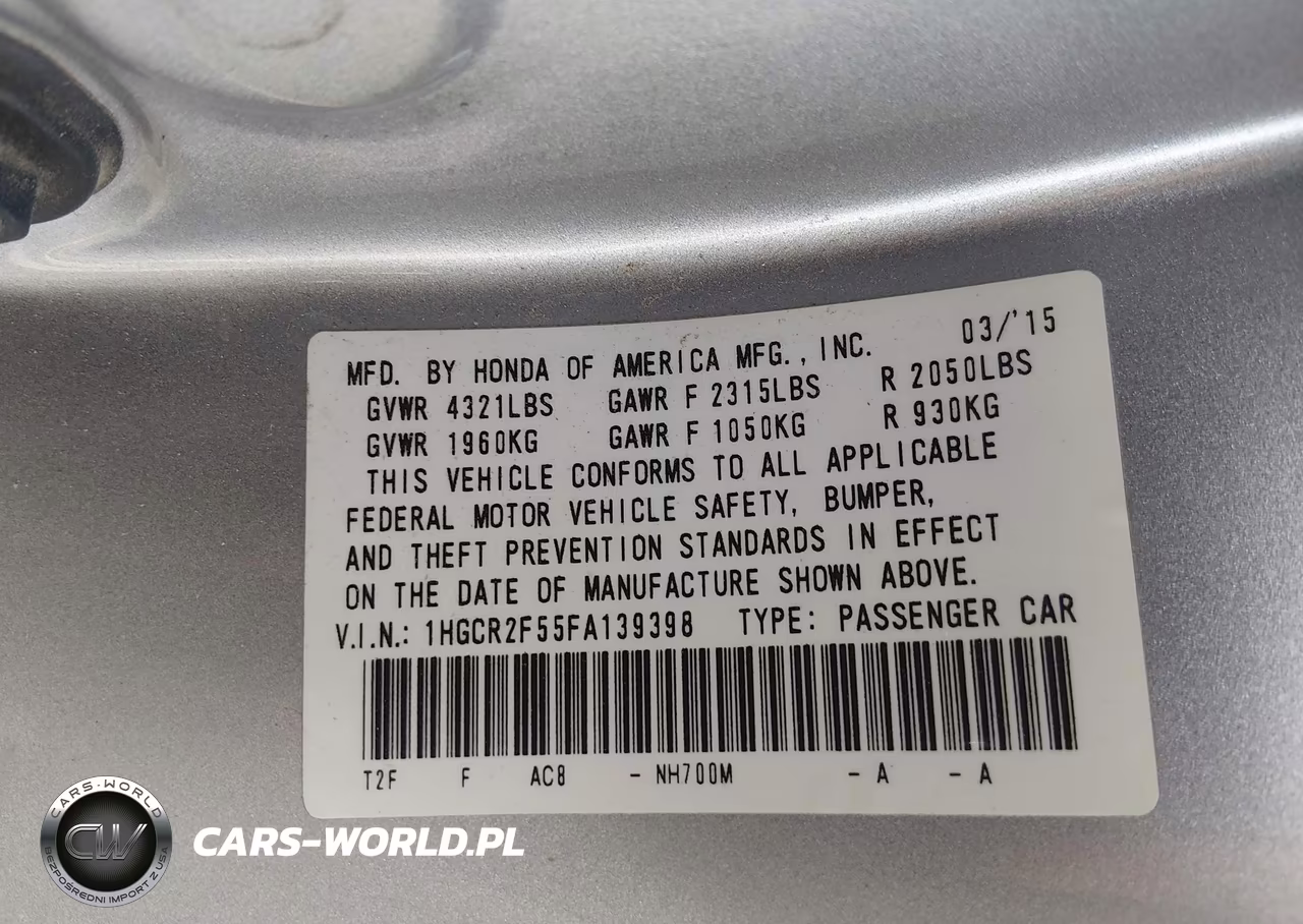 2015 Honda Accord Sport VIN:1HGCR2F55FA139398 - 9