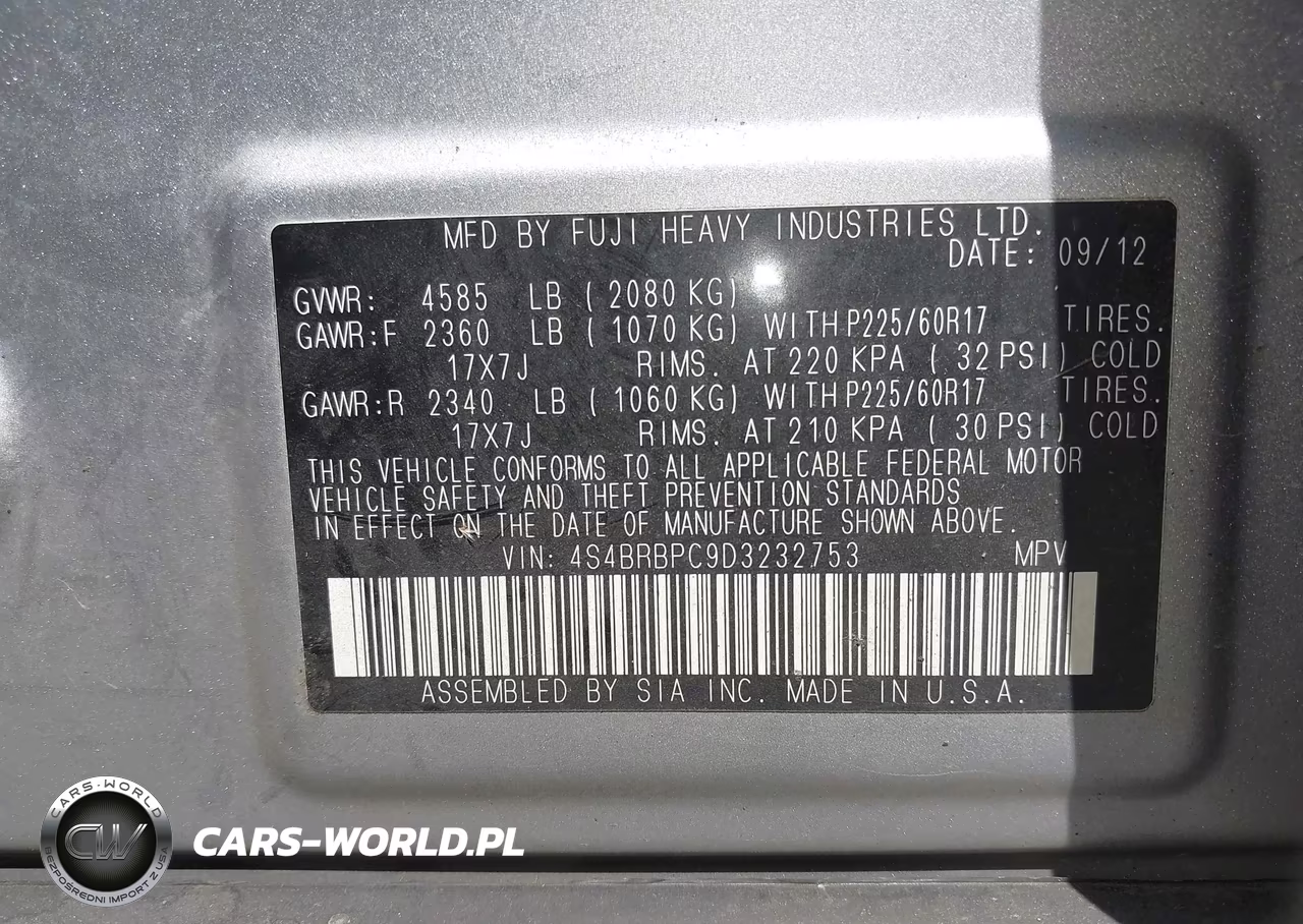 2013 Subaru Outback 2.5I Limited VIN:4S4BRBPC9D3232753 - 9