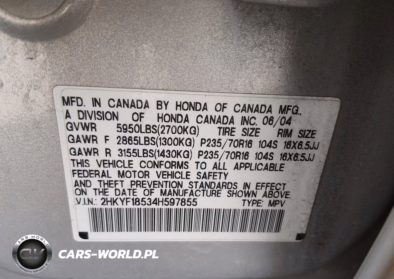 2004 Honda Pilot Ex-L VIN:2HKYF18534H597855 - 9