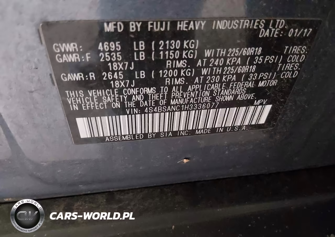 2017 Subaru Outback 2.5I Limited VIN:4S4BSANC1H3336077 - 9