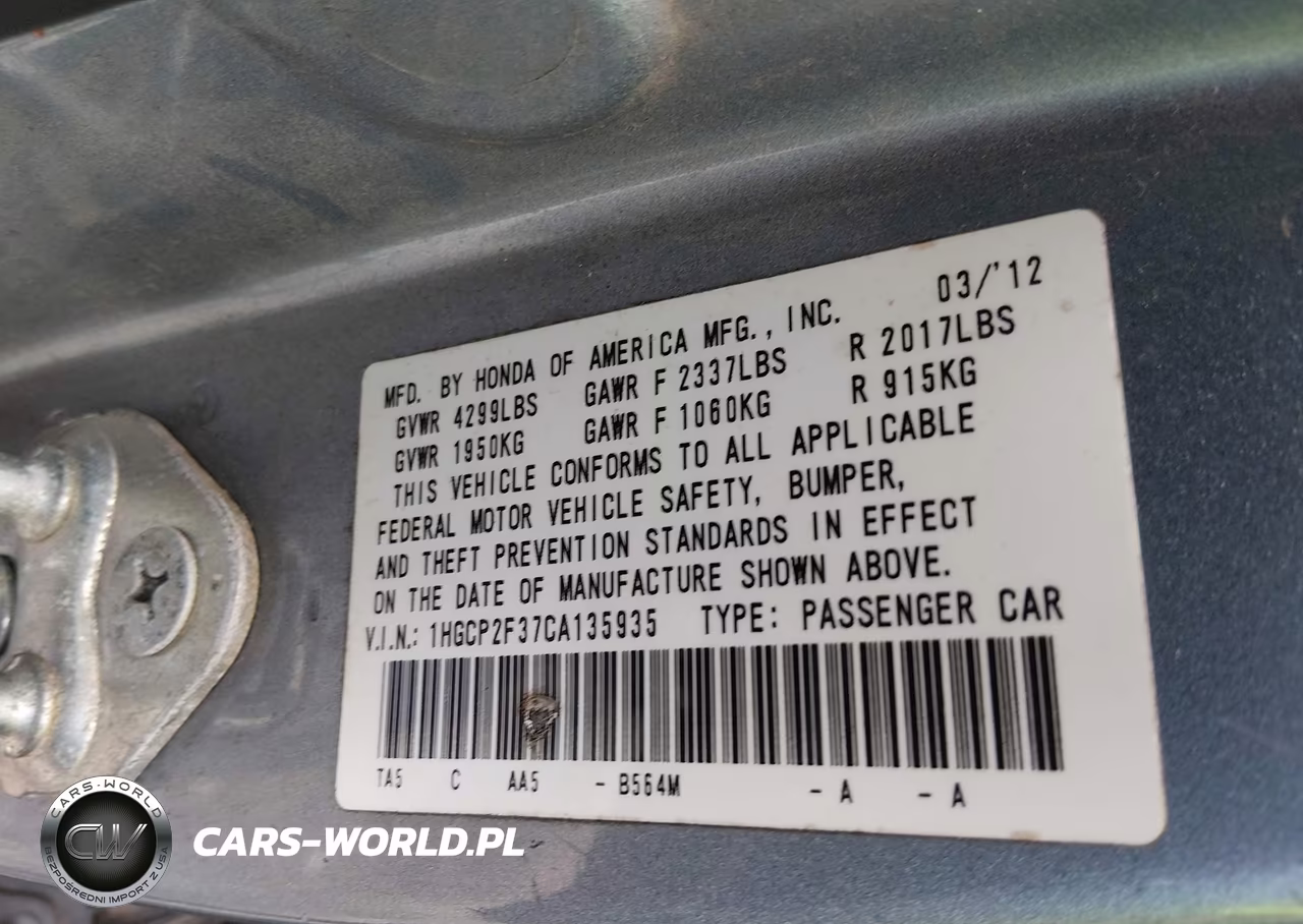 2012 Honda Accord Sdn Lx VIN:1HGCP2F37CA135935 - 9