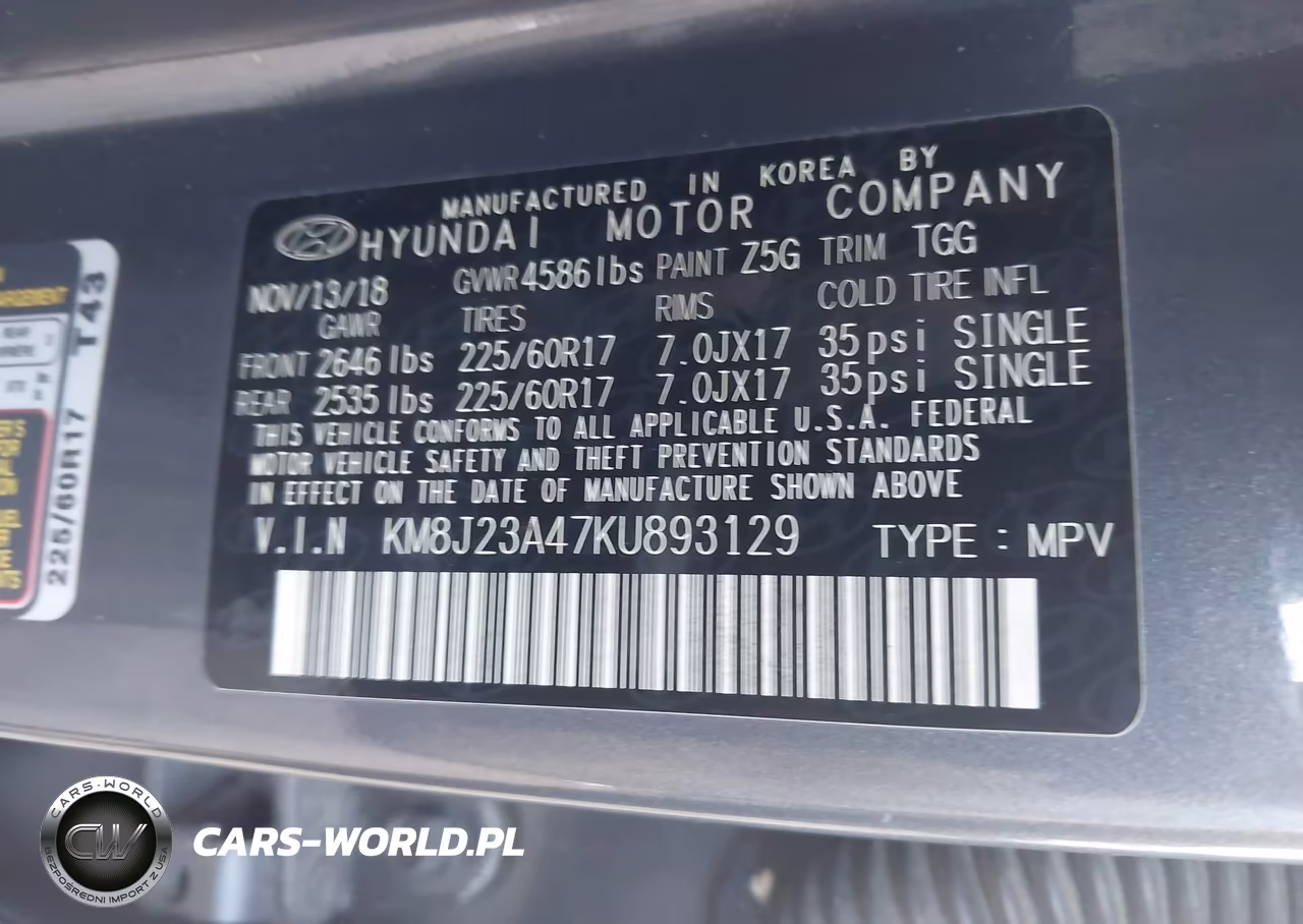 2019 Hyundai Tucson Se VIN:KM8J23A47KU893129 - 9